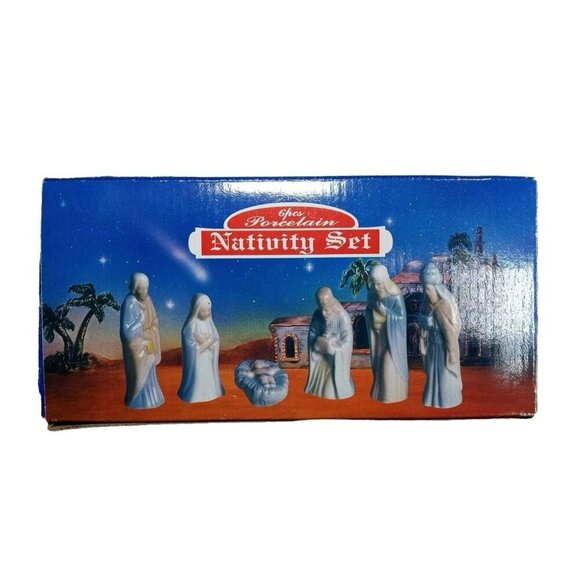 Porcelain Nativity Scene Set Blue & White Giftco, Inc. Nib - Picture 2 of 2